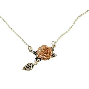 DISNEY Belle Princess Beauty and The Beast Rose Gold Silver Tone Floral Flower N